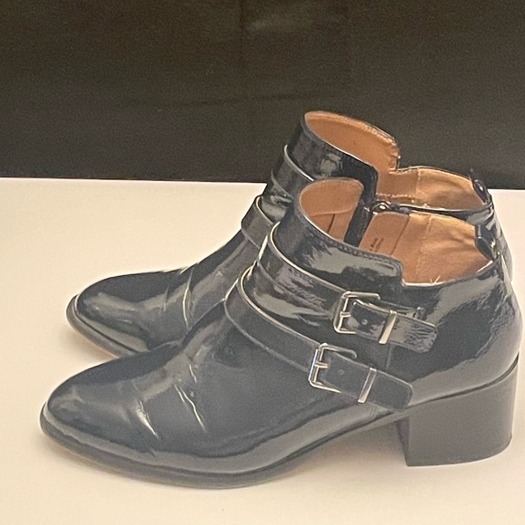 FRANCO SARTO BLACK RAINA, PATENT LEATHER, BLOCK HEEL BOOTIES SIZE 9.5 W - Picture 3 of 11